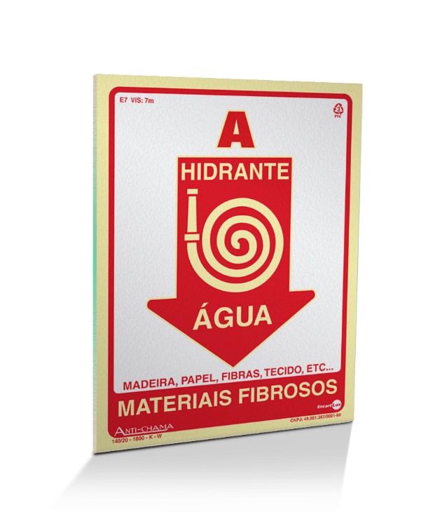 PLACA PVC HIDRANTE AGUA FOTOLUMINESCENTE