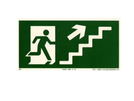 PLACA PVC ROTA FUGA ESCADA SUB DIREITA FOTOLUMINESCENTE