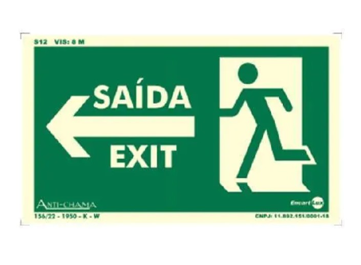 PLACA PVC SAIDA/EXIT SETA ESQUERDA FOTOLUMINESCENTE